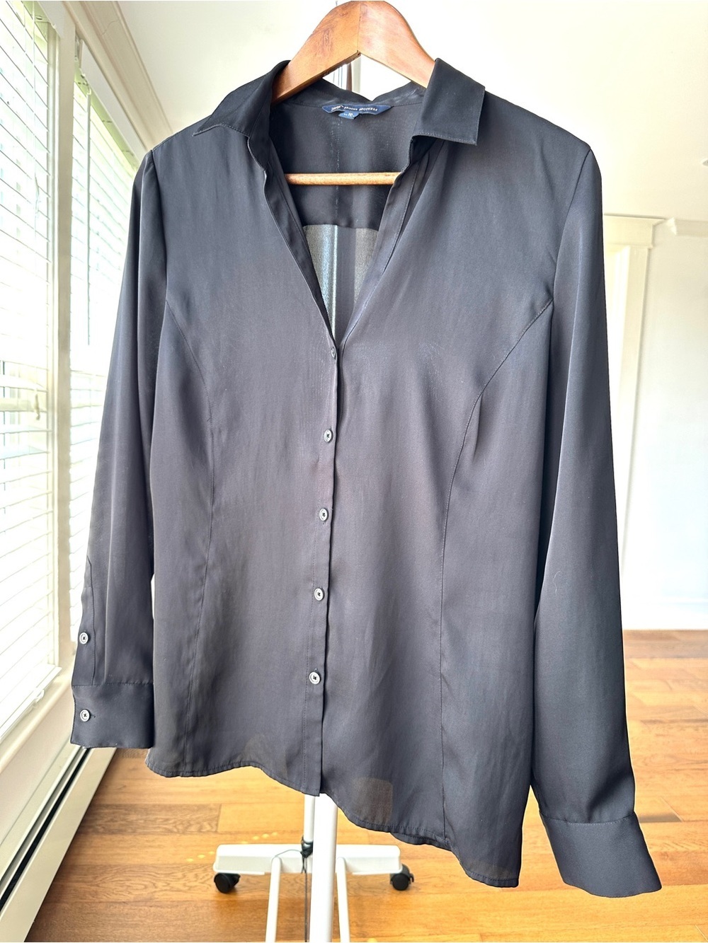 Brooks Brothers Classic Black Button-Up Blouse, Fitted, Long Sleeves
